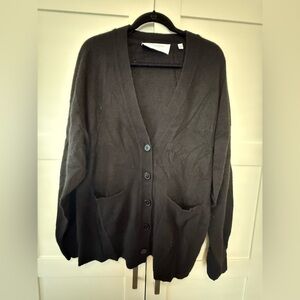 EQUIPMENT Femme Cashmere Black Button Front Cardigan Sweater Pockets